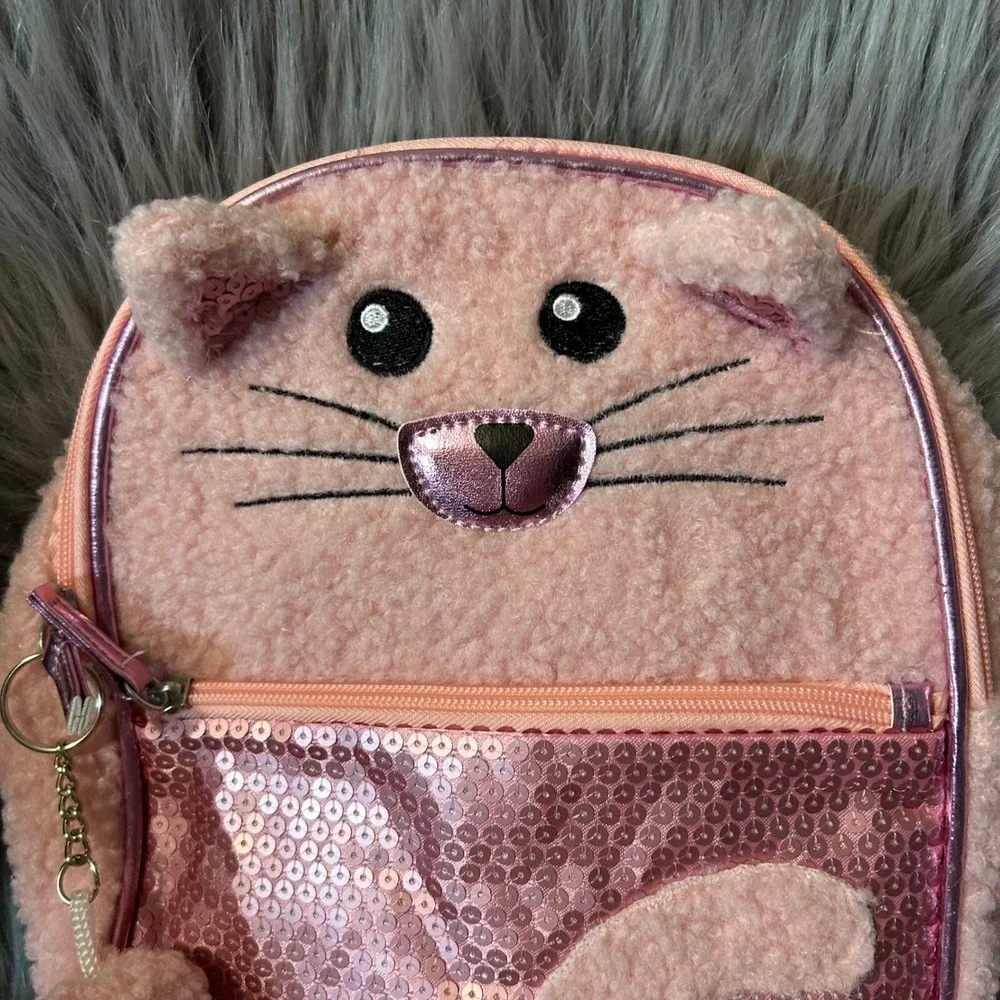 Wonder Nation Girls Pink Cat Backpack Faux Fur Mini‎ Bag